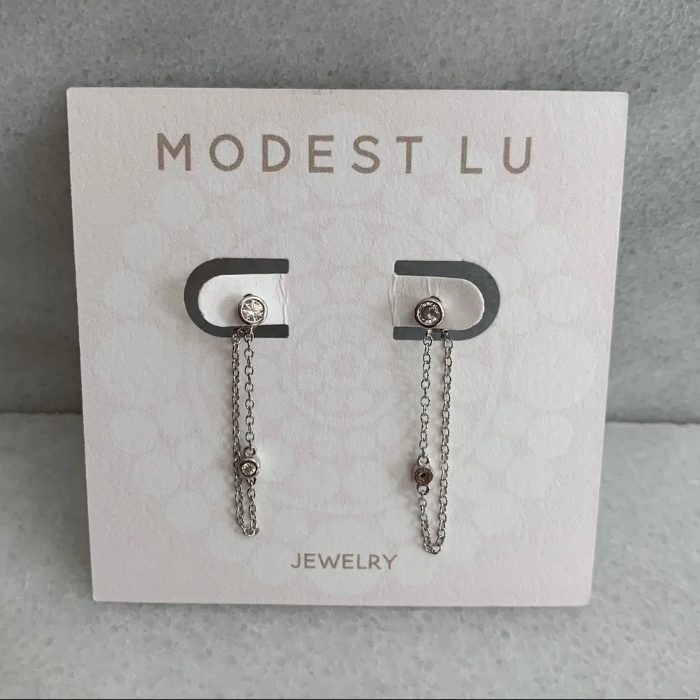 Sterling Silver Crystal Chain Loop Earrings - Picture 1 of 3